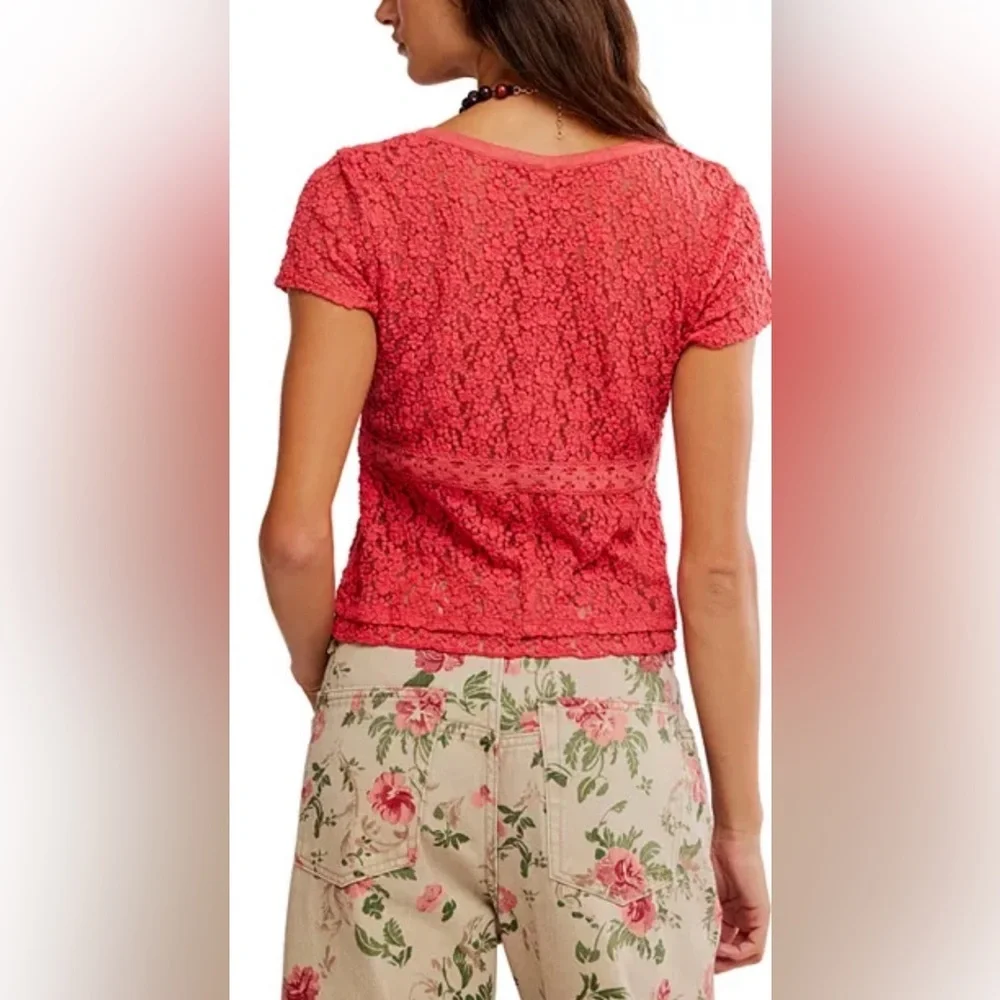 Free People‎ Claro Lace Tee NWOT aged coral